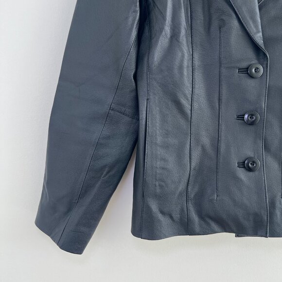 east5th Black Genuine Leather Blazer Jacket Y2K 90s Fitted Petite Small - Picture 2 of 12